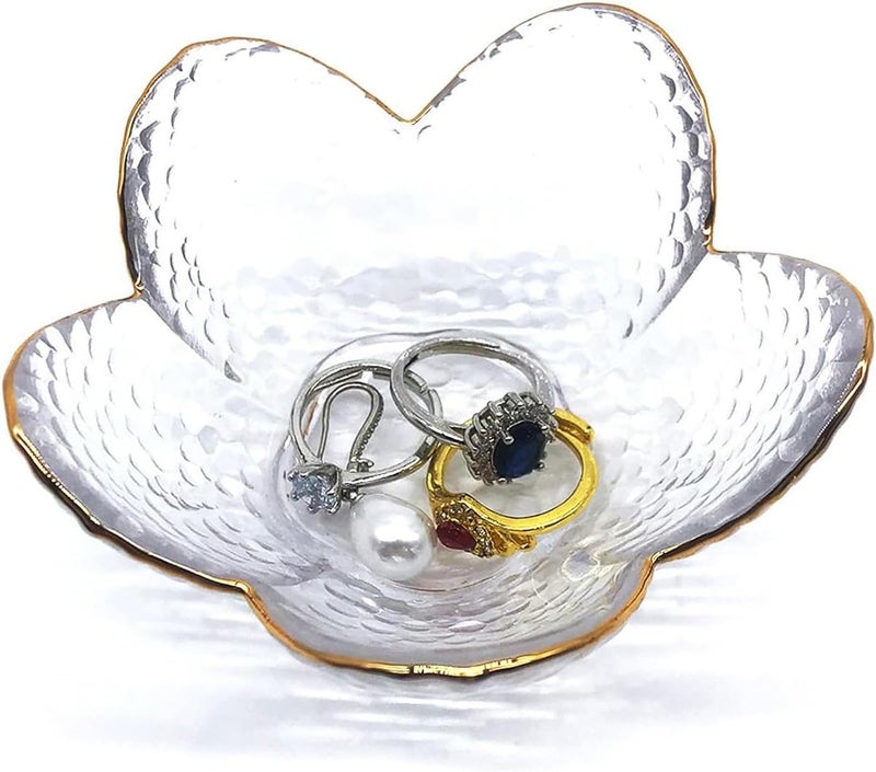 BESSKON Small Ring Dish Jewelry Bowl, Glass Jewelry Dish Trinket Bowl, Crystal Ring Holder Dish Jewelry Plate, Nightstand Decor Jewelry Holder Dish, Engagement Gift Jewelry Tray Dish for Rings, Keys - Image 1